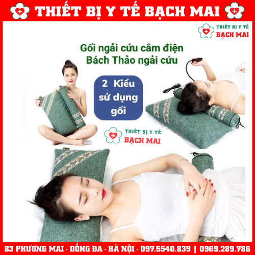 Gối Ngải Cứu Điện Chườm Nóng Có Bơm Hơi Kéo Giãn Cột Sống Cổ Giúp Giảm Đau Mỏi Cổ Vai Gáy, Thư Giãn