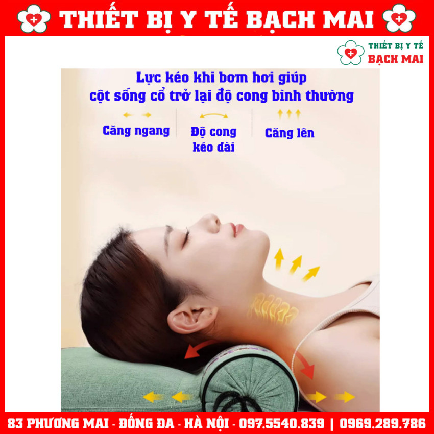 Gối Ngải Cứu Điện Chườm Nóng Có Bơm Hơi Kéo Giãn Cột Sống Cổ Giúp Giảm Đau Mỏi Cổ Vai Gáy, Thư Giãn