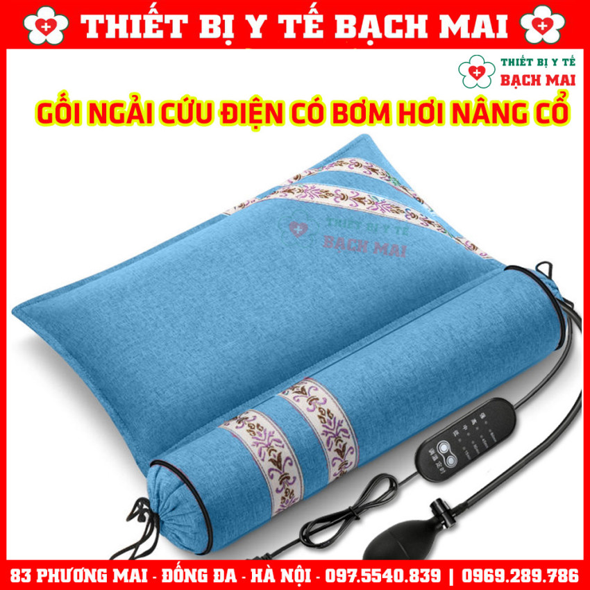 Gối Ngải Cứu Điện Chườm Nóng Có Bơm Hơi Kéo Giãn Cột Sống Cổ Giúp Giảm Đau Mỏi Cổ Vai Gáy, Thư Giãn