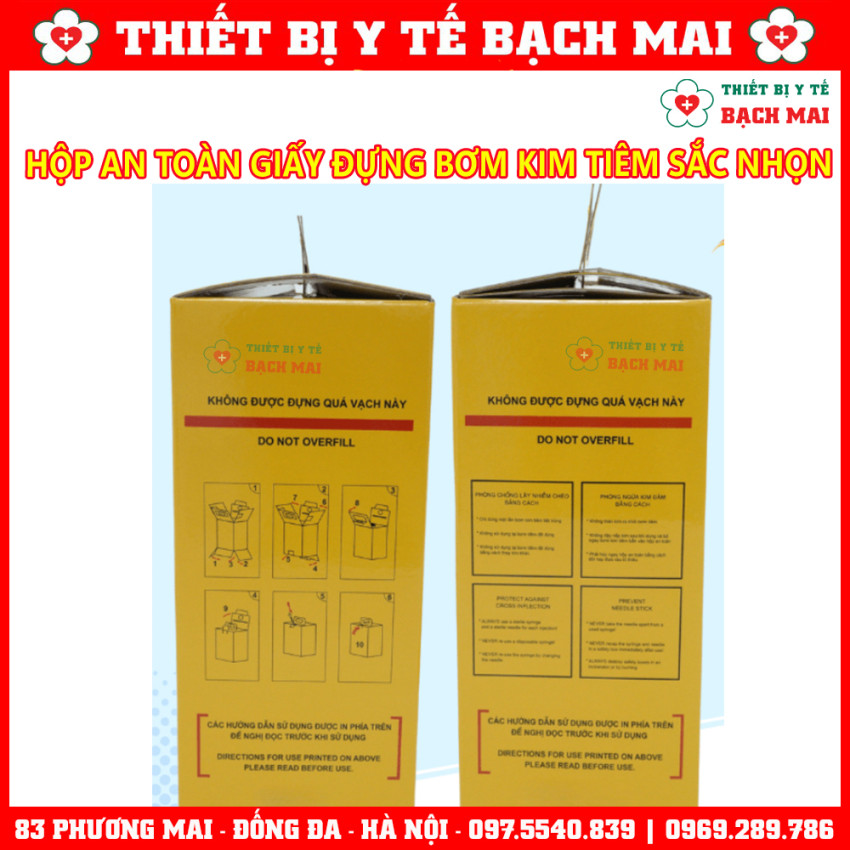 Hộp Giấy An Toàn Đựng Bơm Kim Tiêm Vật Sắc Nhọn Y Tế Đã Qua Sử Dụng