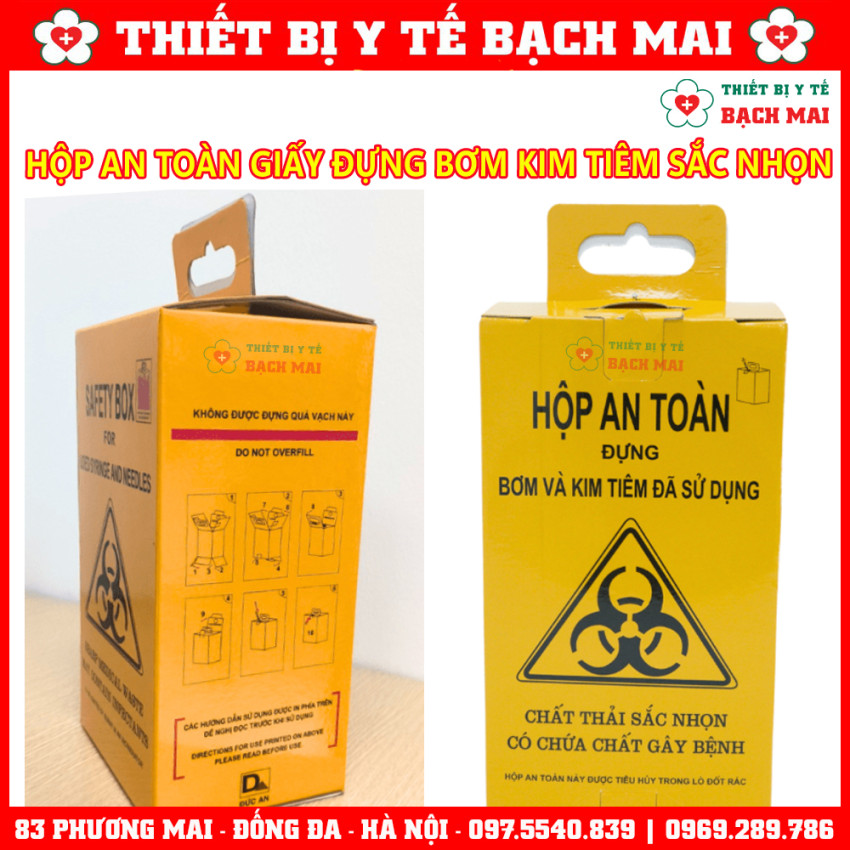 Hộp Giấy An Toàn Đựng Bơm Kim Tiêm Vật Sắc Nhọn Y Tế Đã Qua Sử Dụng