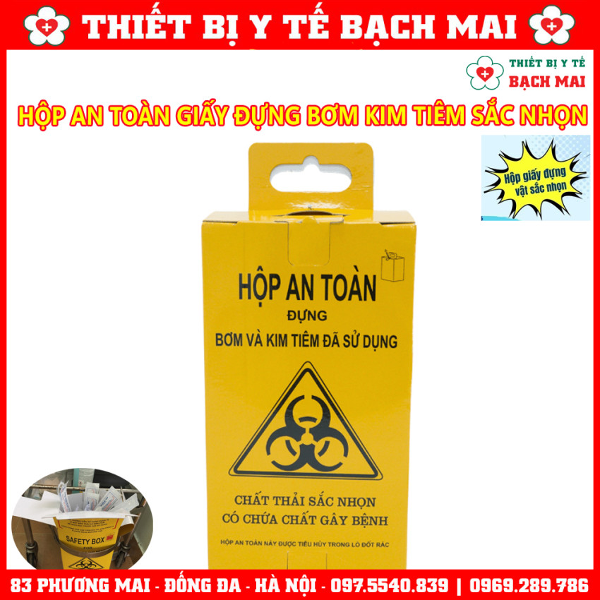 Hộp Giấy An Toàn Đựng Bơm Kim Tiêm Vật Sắc Nhọn Y Tế Đã Qua Sử Dụng