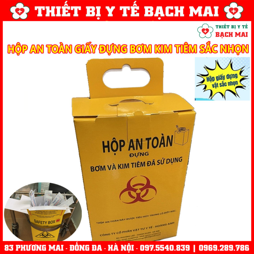 Hộp Giấy An Toàn Đựng Bơm Kim Tiêm Vật Sắc Nhọn Y Tế Đã Qua Sử Dụng