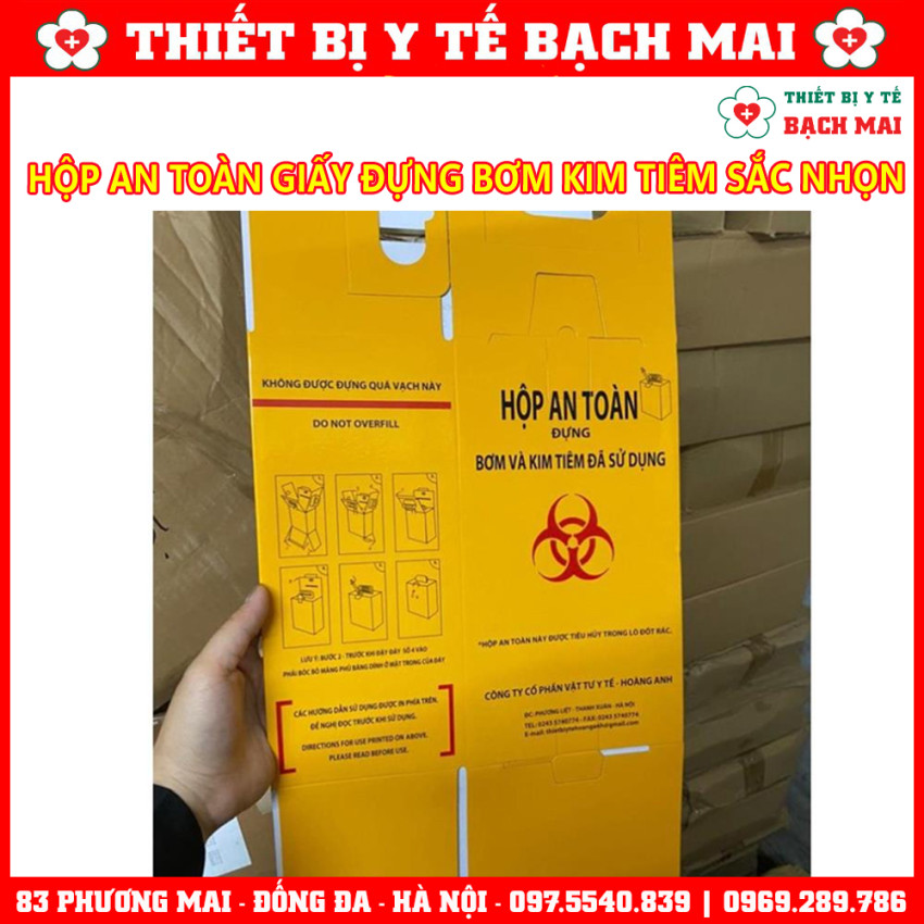 Hộp Giấy An Toàn Đựng Bơm Kim Tiêm Vật Sắc Nhọn Y Tế Đã Qua Sử Dụng