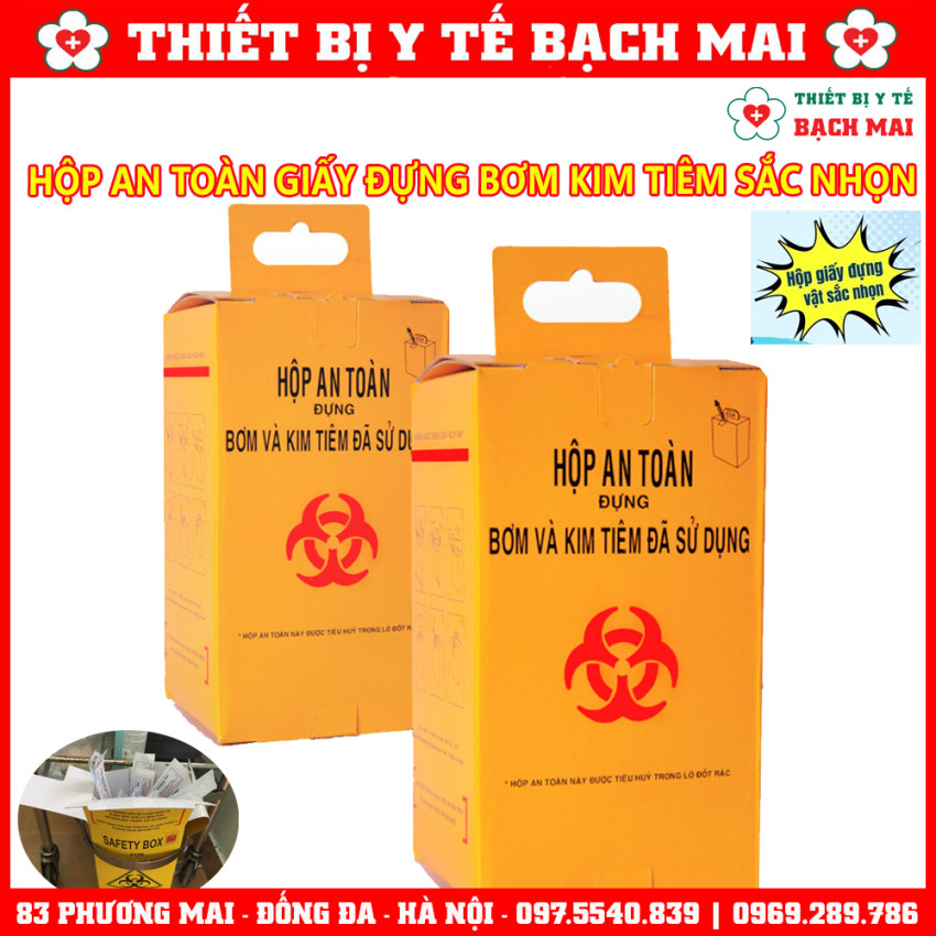 Hộp Giấy An Toàn Đựng Bơm Kim Tiêm Vật Sắc Nhọn Y Tế Đã Qua Sử Dụng