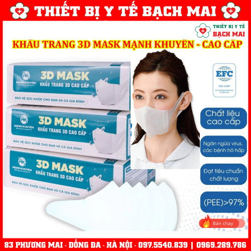 Khẩu Trang Y Tế 3D Mask Mạnh Khuyên, 3 Lớp Kháng Khuẩn - Hộp 100 Chiếc