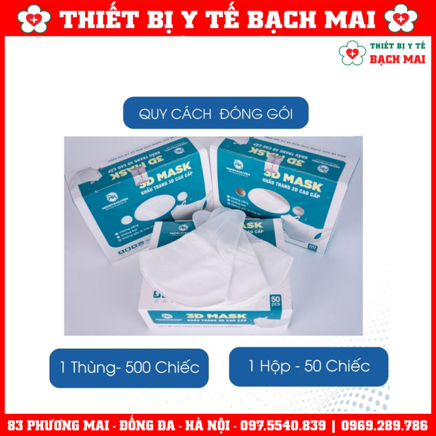 Khẩu Trang Y Tế 3D Mask Mạnh Khuyên, 3 Lớp Kháng Khuẩn - Hộp 100 Chiếc