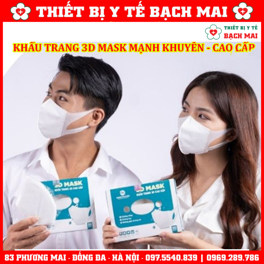 Khẩu Trang Y Tế 3D Mask Mạnh Khuyên, 3 Lớp Kháng Khuẩn - Hộp 100 Chiếc