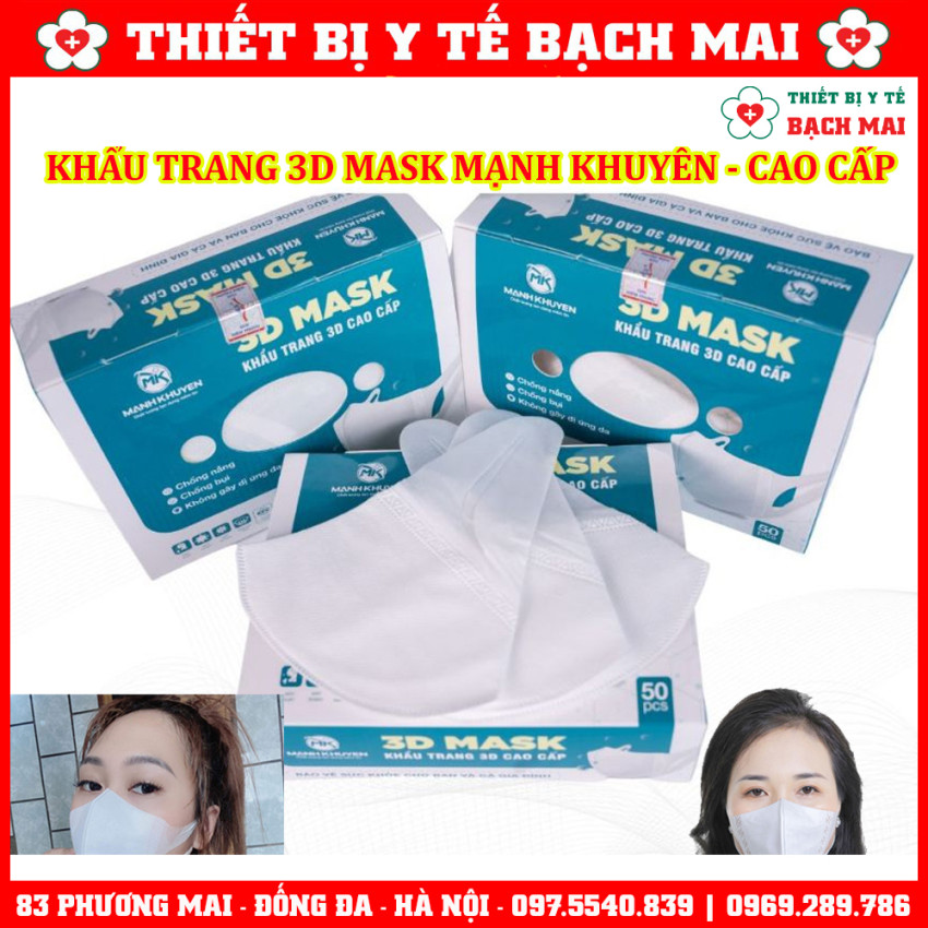 Khẩu Trang Y Tế 3D Mask Mạnh Khuyên, 3 Lớp Kháng Khuẩn - Hộp 100 Chiếc