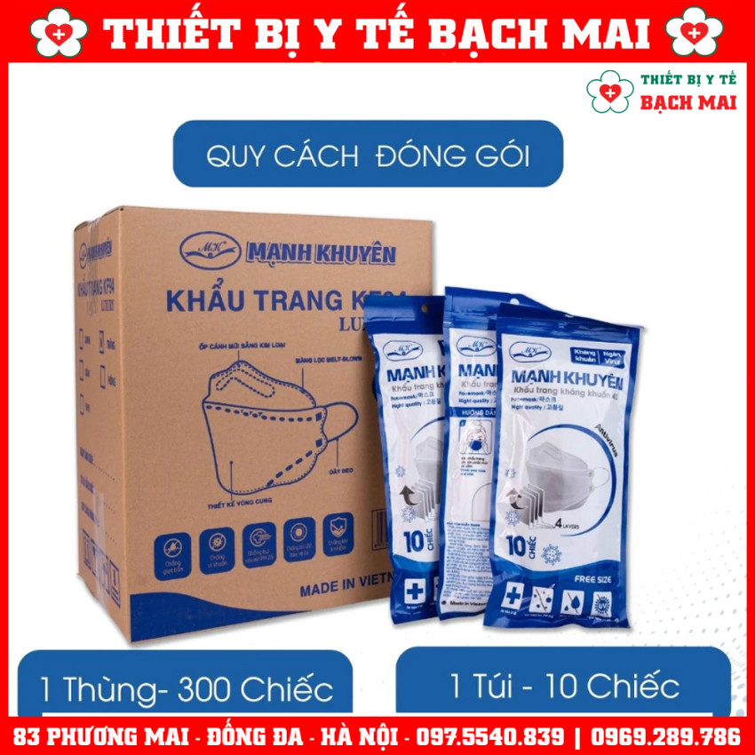 Khẩu Trang Y Tế 4D Mask KF94 Mạnh Khuyên, 4 Lớp Lọc Kháng Khuẩn - Hộp 300 Chiếc
