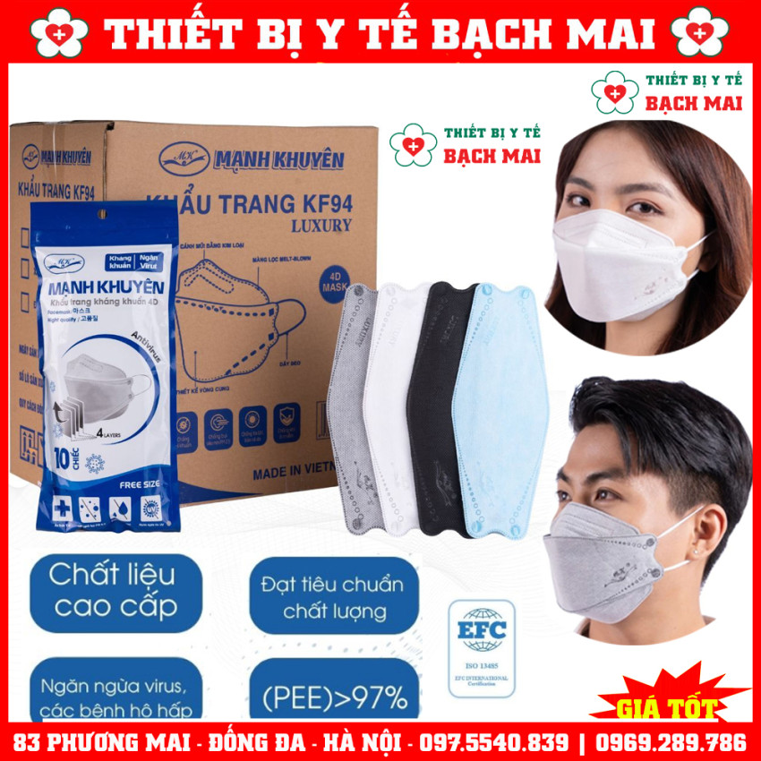 Khẩu Trang Y Tế 4D Mask KF94 Mạnh Khuyên, 4 Lớp Lọc Kháng Khuẩn - Hộp 300 Chiếc