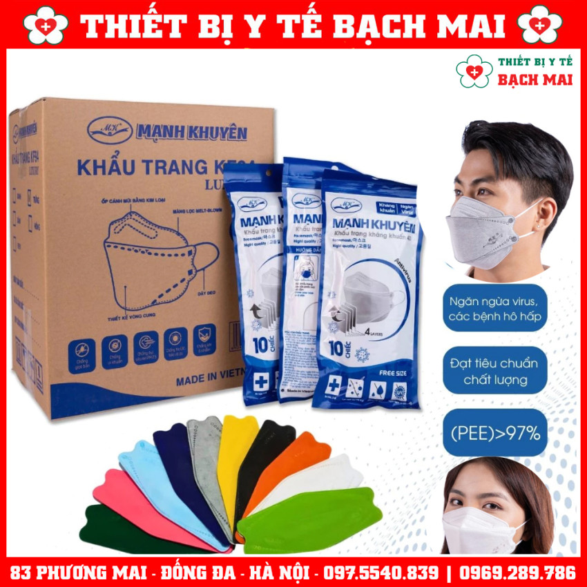 Khẩu Trang Y Tế 4D Mask KF94 Mạnh Khuyên, 4 Lớp Lọc Kháng Khuẩn - Hộp 300 Chiếc