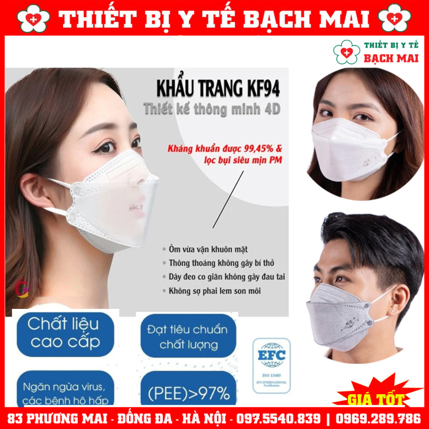 Khẩu Trang Y Tế 4D Mask KF94 Mạnh Khuyên, 4 Lớp Lọc Kháng Khuẩn - Hộp 300 Chiếc