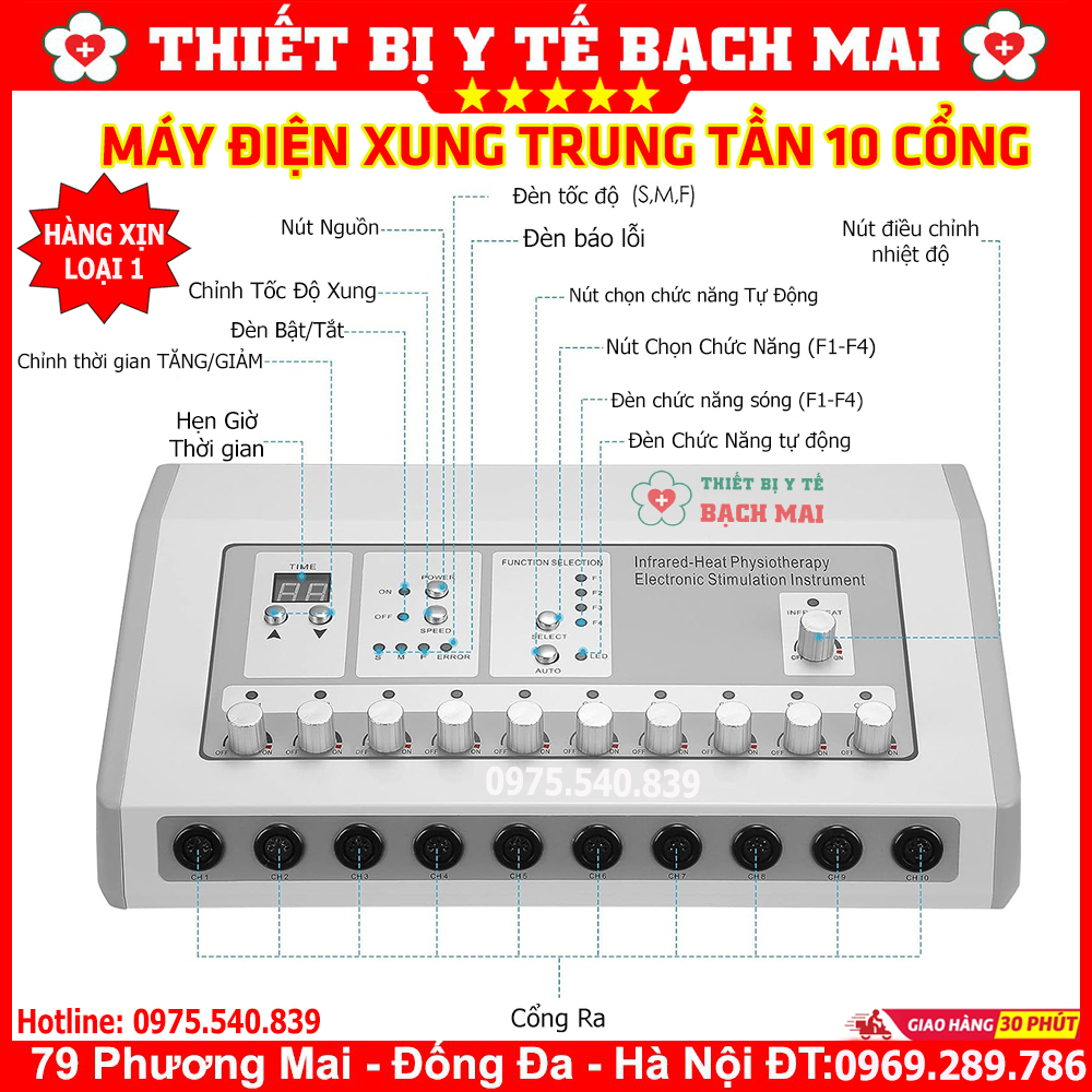 Máy Điện Xung 10 Đầu Ra - Màu Trắng Bạc Máy Điện Xung 10 Đầu Ra - Màu Trắng Bạc