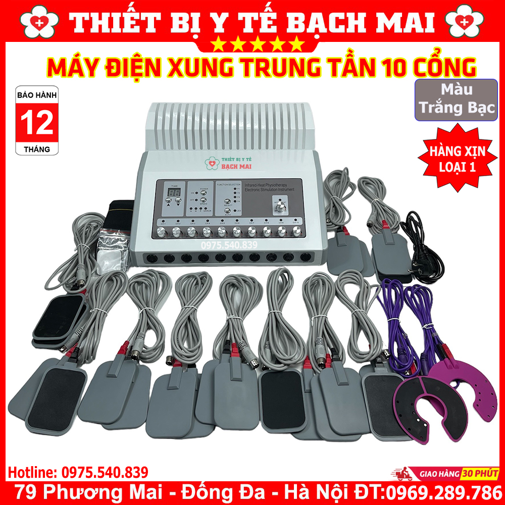Máy Điện Xung 10 Đầu Ra - Màu Trắng Bạc Máy Điện Xung 10 Đầu Ra - Màu Trắng Bạc