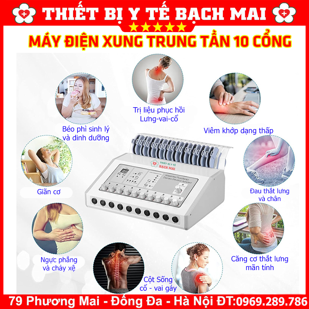 Máy Điện Xung 10 Đầu Ra - Màu Trắng Bạc Máy Điện Xung 10 Đầu Ra - Màu Trắng Bạc
