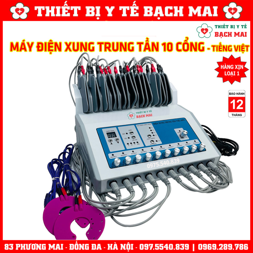 Máy Điện Xung Trung Tần 10 Cổng Ra Có Tiếng Việt