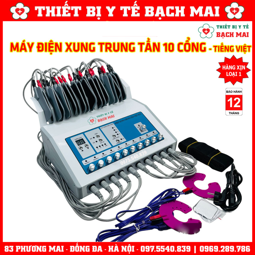 Máy Điện Xung Trung Tần 10 Cổng Ra Có Tiếng Việt