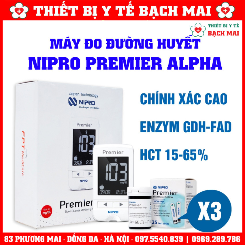 Máy Đo Đường Huyết NIPRO PREMIER ALPHA Nhật Bản, Chính Xác Cao 99,8%