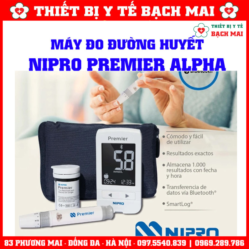 Máy Đo Đường Huyết NIPRO PREMIER ALPHA Nhật Bản, Chính Xác Cao 99,8%
