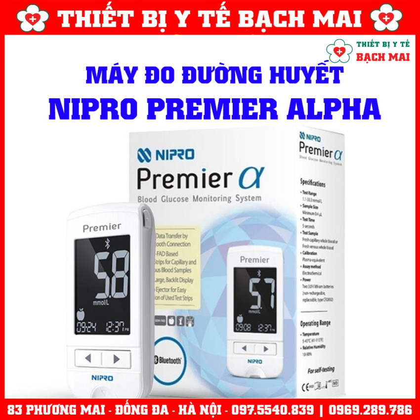 Máy Đo Đường Huyết NIPRO PREMIER ALPHA Nhật Bản, Chính Xác Cao 99,8%