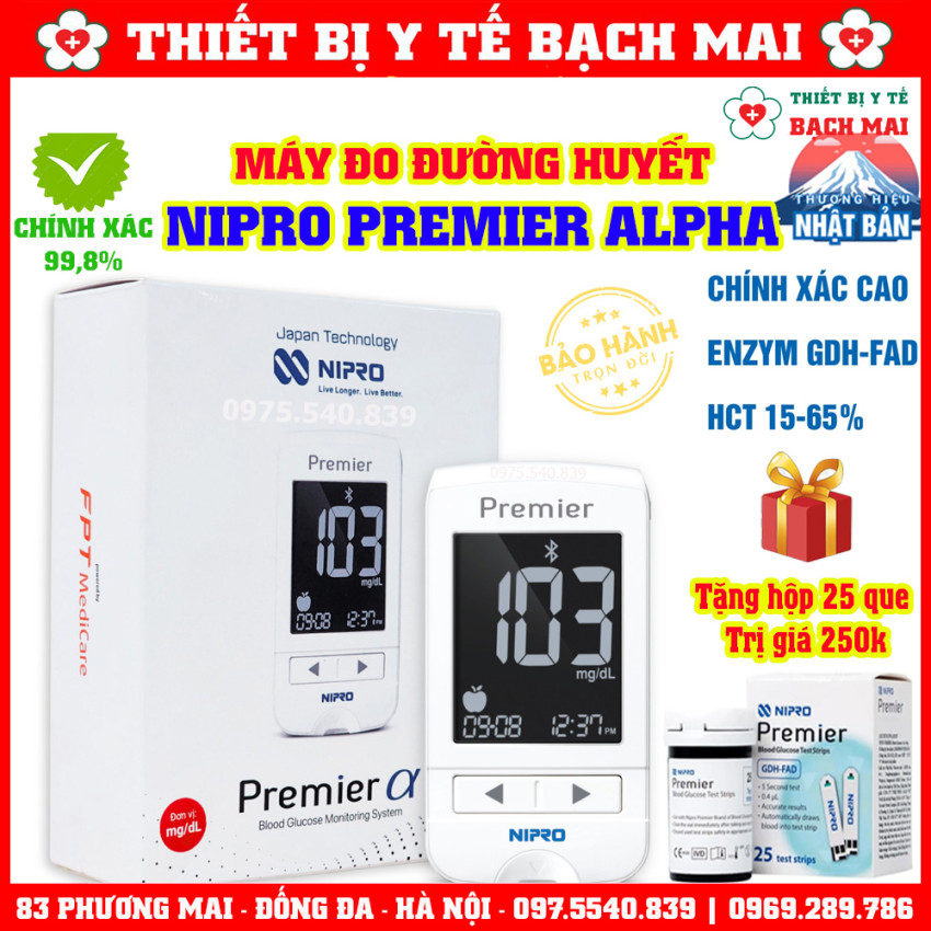 Máy Đo Đường Huyết NIPRO PREMIER ALPHA Nhật Bản, Chính Xác Cao 99,8%