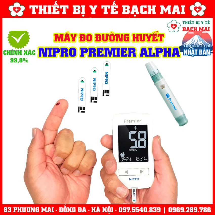 Máy Đo Đường Huyết NIPRO PREMIER ALPHA Nhật Bản, Chính Xác Cao 99,8%