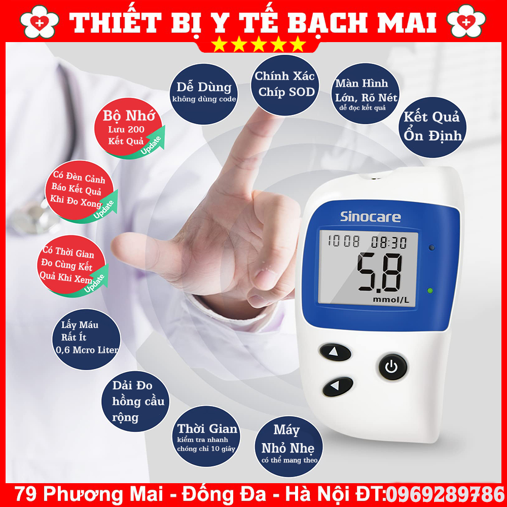 Máy Đo Đường Huyết Safe-Accu 2 SINOCARE + Tặng 50 Que Thử, 50 Kim Lấy Máu Máy Đo Đường Huyết Safe-Accu 2 SINOCARE + Tặng 50 Que Thử, 50 Kim Lấy Máu