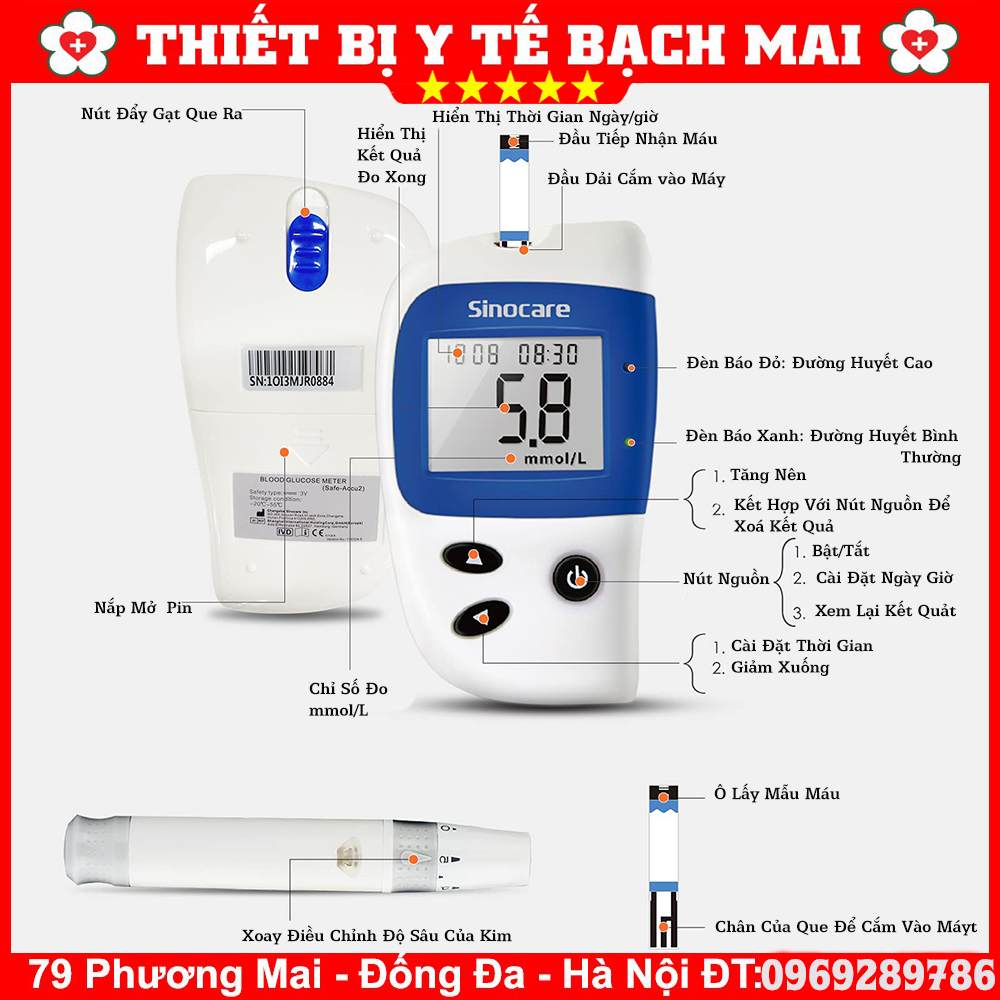 Máy Đo Đường Huyết Safe-Accu 2 SINOCARE + Tặng 50 Que Thử, 50 Kim Lấy Máu Máy Đo Đường Huyết Safe-Accu 2 SINOCARE + Tặng 50 Que Thử, 50 Kim Lấy Máu