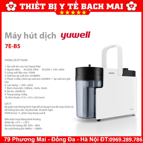 Máy Hút Dịch Mũi Họng Đờm 1 Bình YUWELL 7E-B5 Công Suất Lớn 20 Lít/phút