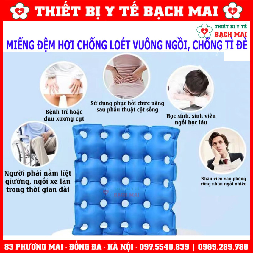 Miếng Lót Đệm Hơi Chống Loét Ngồi Lâu, Phao Hơi Vuông Chống Loét, Chống Tì Đè