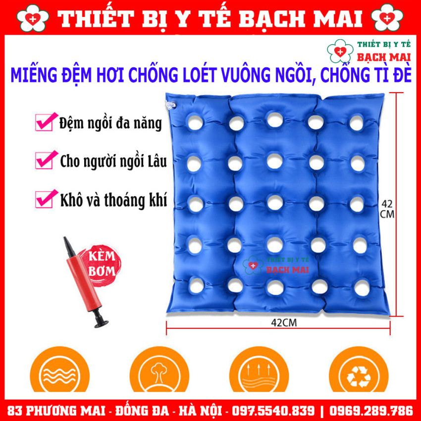Miếng Lót Đệm Hơi Chống Loét Ngồi Lâu, Phao Hơi Vuông Chống Loét, Chống Tì Đè