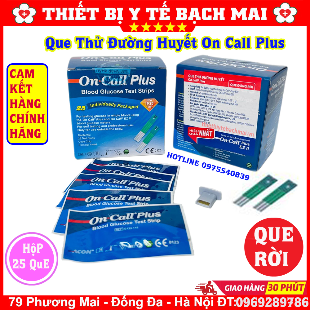 Que Thử Đường Huyết On Call Plus Hộp 25 Que Chính Hãng Que Thử Đường Huyết On Call Plus Hộp 25 Que Chính Hãng