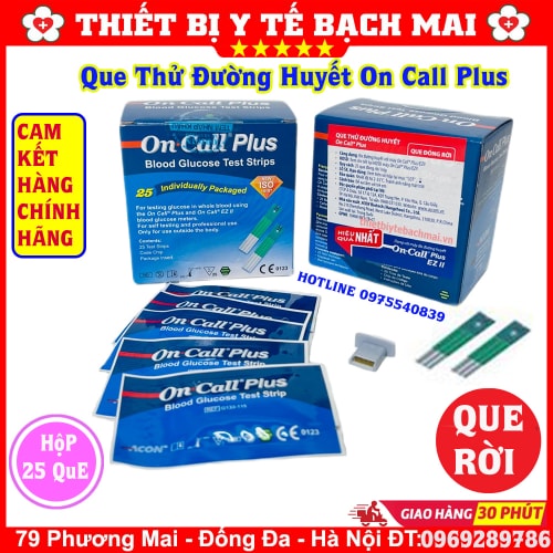 Que Thử Đường Huyết On Call Plus Hộp 25 Que Chính Hãng Que Thử Đường Huyết On Call Plus Hộp 25 Que Chính Hãng
