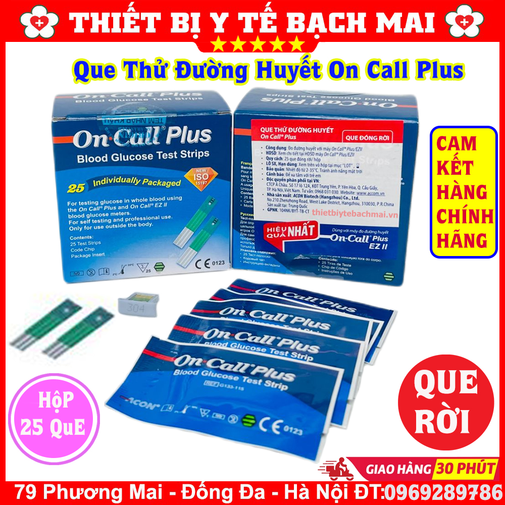 Que Thử Đường Huyết On Call Plus Hộp 25 Que Chính Hãng Que Thử Đường Huyết On Call Plus Hộp 25 Que Chính Hãng