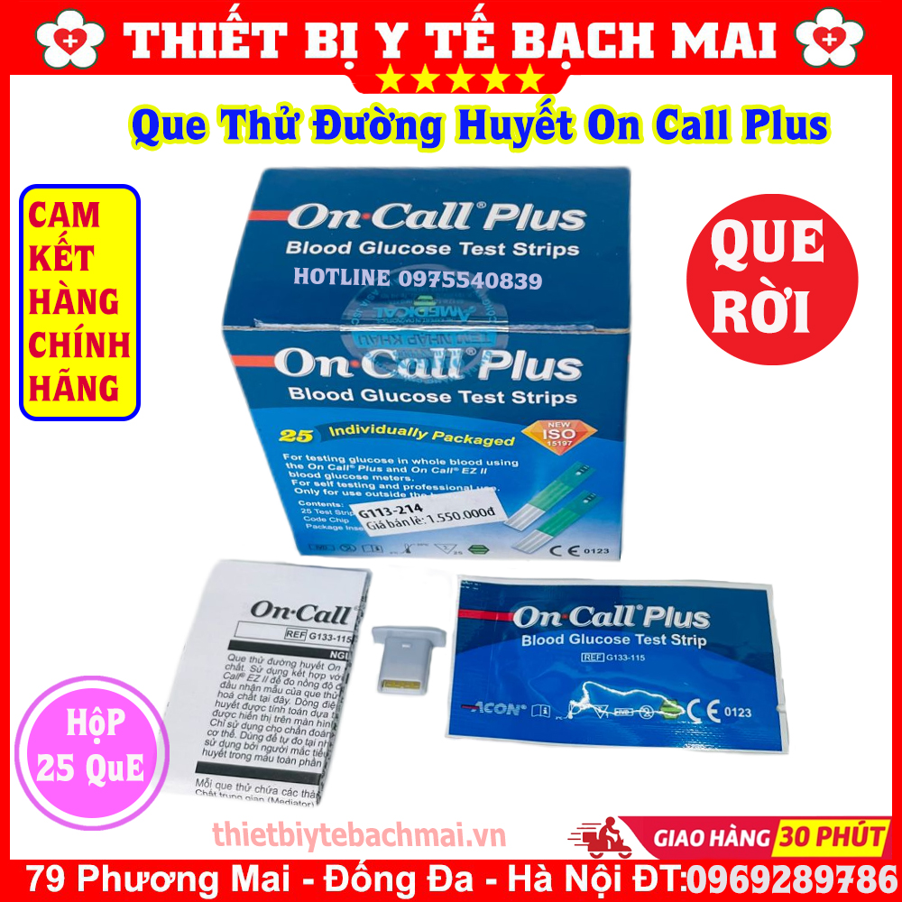 Que Thử Đường Huyết On Call Plus Hộp 25 Que Chính Hãng Que Thử Đường Huyết On Call Plus Hộp 25 Que Chính Hãng