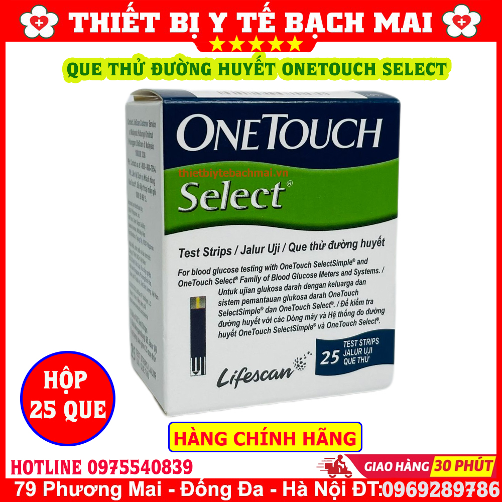 Que Thử Đường Huyết OneTouch Select Hộp 25 Que Chính Hãng Que Thử Đường Huyết OneTouch Select Hộp 25 Que Chính Hãng