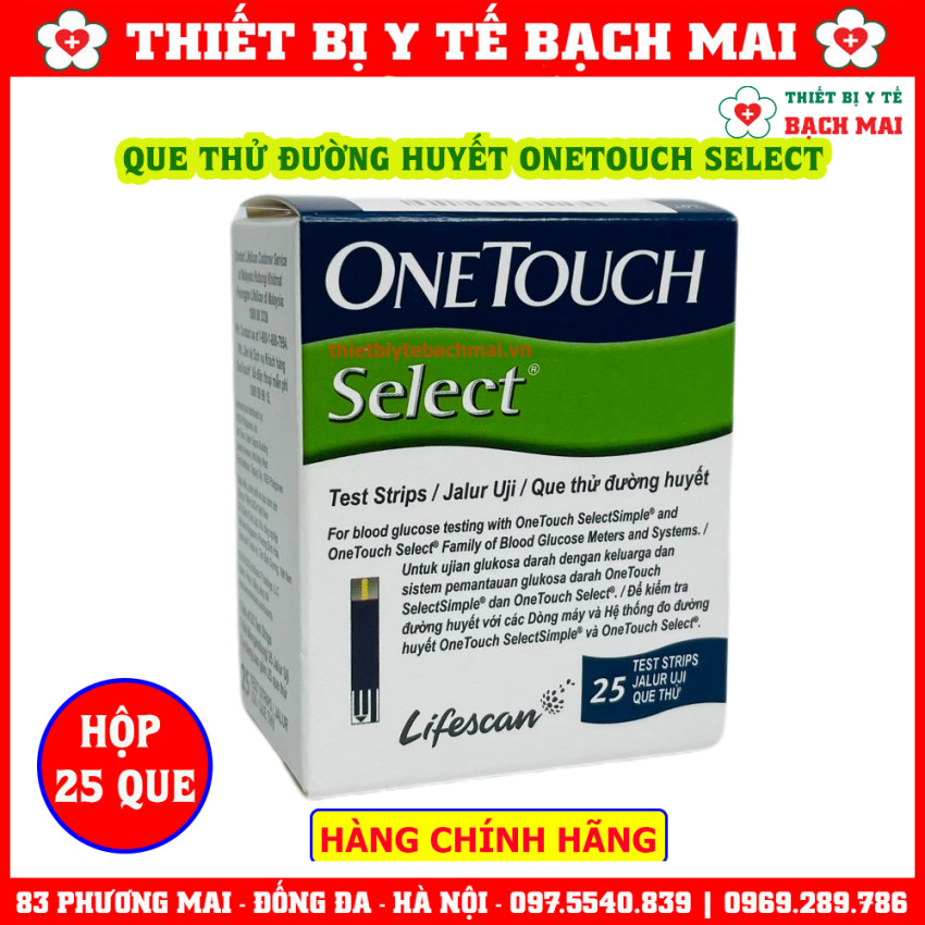 Que Thử Đường Huyết OneTouch Select Hộp 25 Que Chính Hãng
