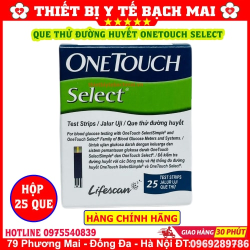 Que Thử Đường Huyết OneTouch Select Hộp 25 Que Chính Hãng Que Thử Đường Huyết OneTouch Select Hộp 25 Que Chính Hãng