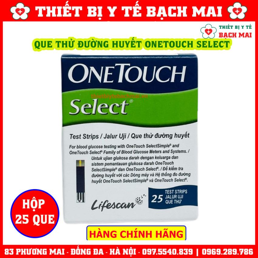 Que Thử Đường Huyết OneTouch Select Hộp 25 Que Chính Hãng