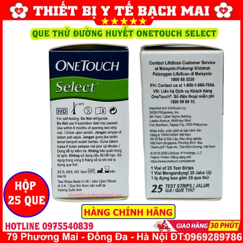 Que Thử Đường Huyết OneTouch Select Hộp 25 Que Chính Hãng Que Thử Đường Huyết OneTouch Select Hộp 25 Que Chính Hãng