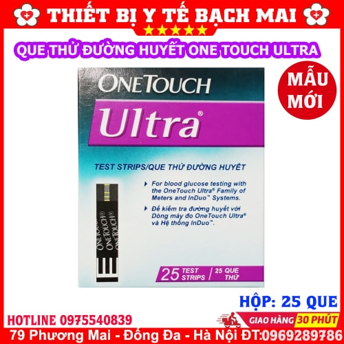 Que Thử Đường Huyết OneTouch Ultra Hộp 25 Que Chính Hãng