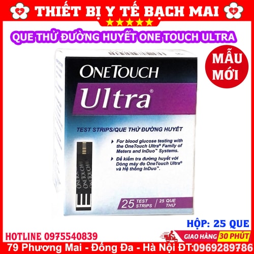 Que Thử Đường Huyết OneTouch Ultra Hộp 25 Que Chính Hãng