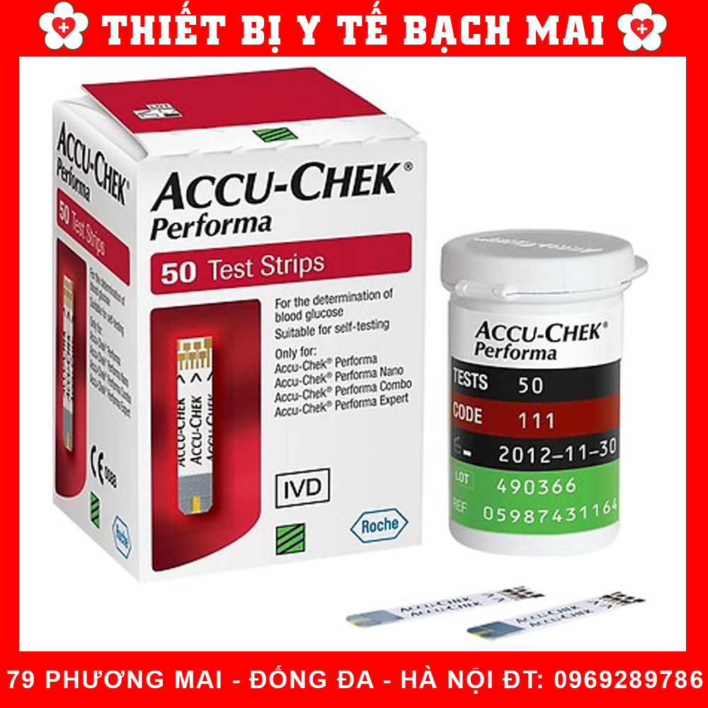 Que Thử Đường Huyết Accu Chek Performa Hộp 50 Que Dùng Cho Máy Đo Tiểu Đường, Đường Huyết