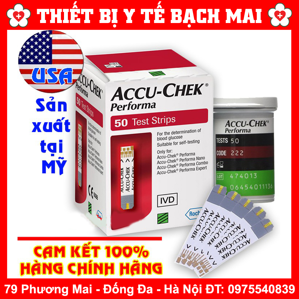 Que Thử Đường Huyết Accu Chek Performa Hộp 50 Que Dùng Cho Máy Đo Tiểu Đường, Đường Huyết