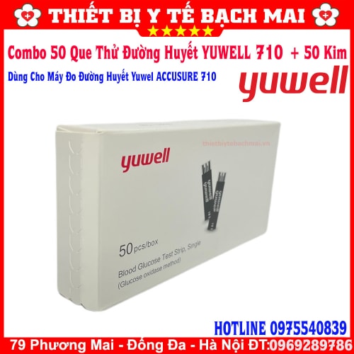 Que Thử Đường Huyết Yuwell 710 Cho Máy Đo Đường Huyết Yuwell Accusure 710 [Hộp 50 Que Thử + 50 Kim Lấy Máu]