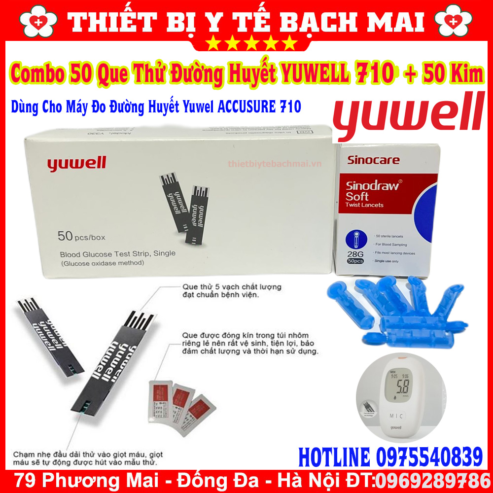 Que Thử Đường Huyết Yuwell 710 Cho Máy Đo Đường Huyết Yuwell Accusure 710 [Hộp 50 Que Thử + 50 Kim Lấy Máu]