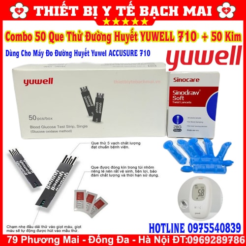 Que Thử Đường Huyết Yuwell 710 Cho Máy Đo Đường Huyết Yuwell Accusure 710 [Hộp 50 Que Thử + 50 Kim Lấy Máu]