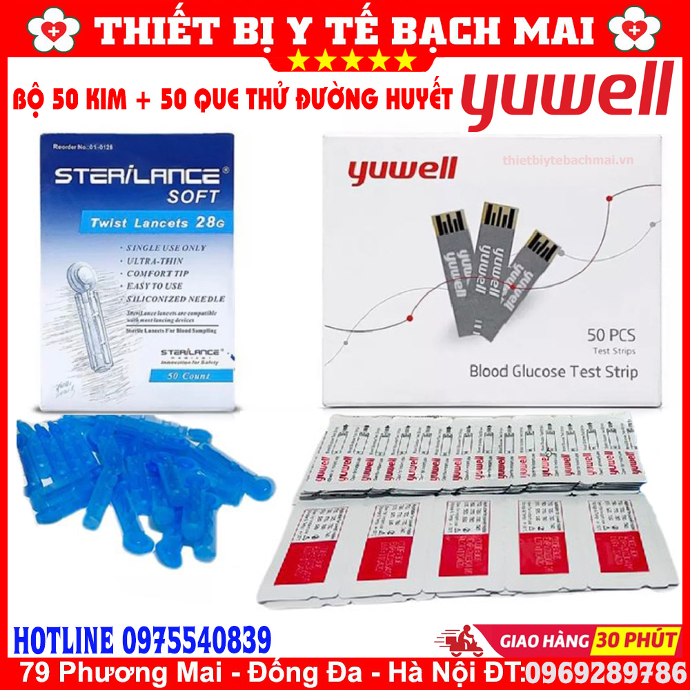 Que Thử Đường Huyết Yuwell 710 Cho Máy Đo Đường Huyết Yuwell Accusure 710 [Hộp 50 Que Thử + 50 Kim Lấy Máu]