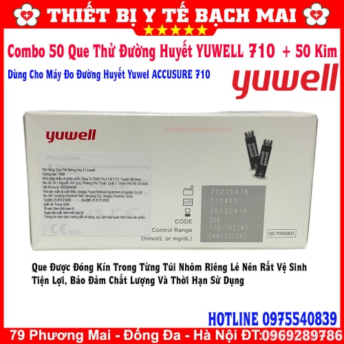 Que Thử Đường Huyết Yuwell 710 Cho Máy Đo Đường Huyết Yuwell Accusure 710 [Hộp 50 Que Thử + 50 Kim Lấy Máu]